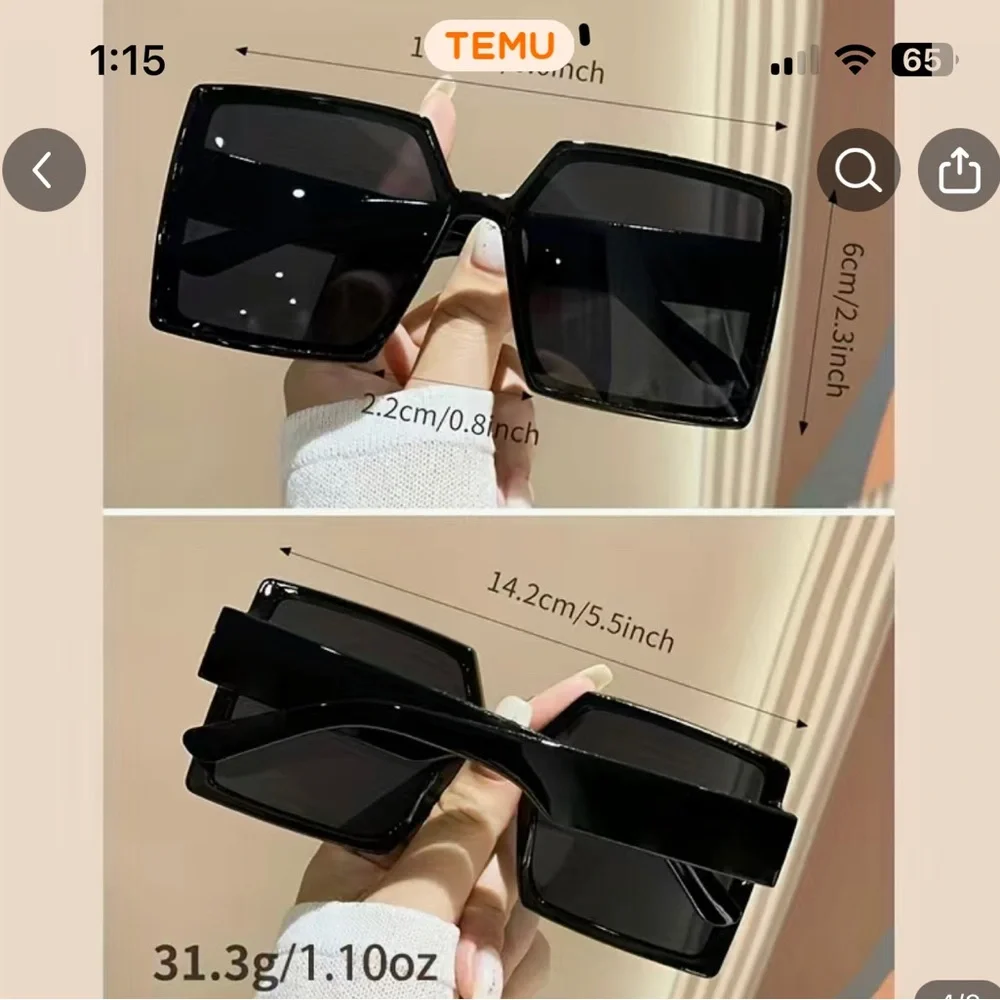 Oversized Square Fashion Sunglasses For Women Men UV400 - Picture 2 of 3